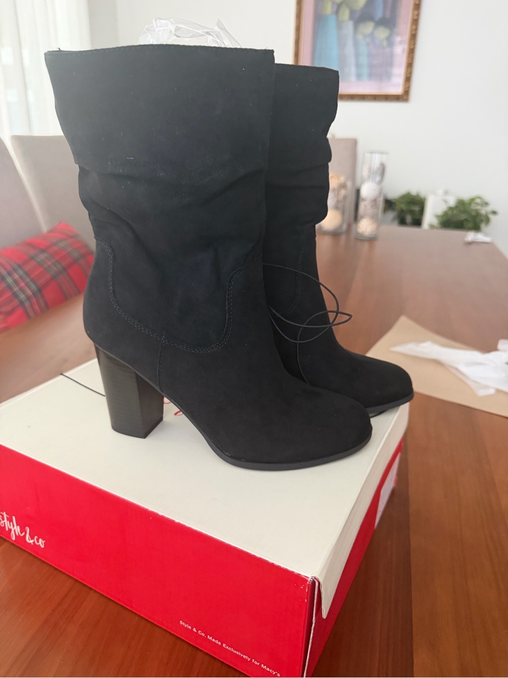(New) Style & Co. Black Suede Mid-Calf Block Heel Boots Size 7